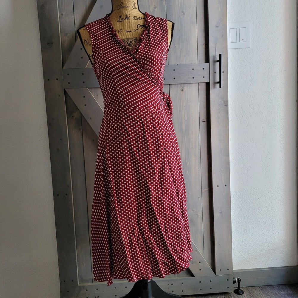 Vintage Loco Lindo Wrap Dress Size Small Swing Polka dot Ruffle Rayon Sleeveless